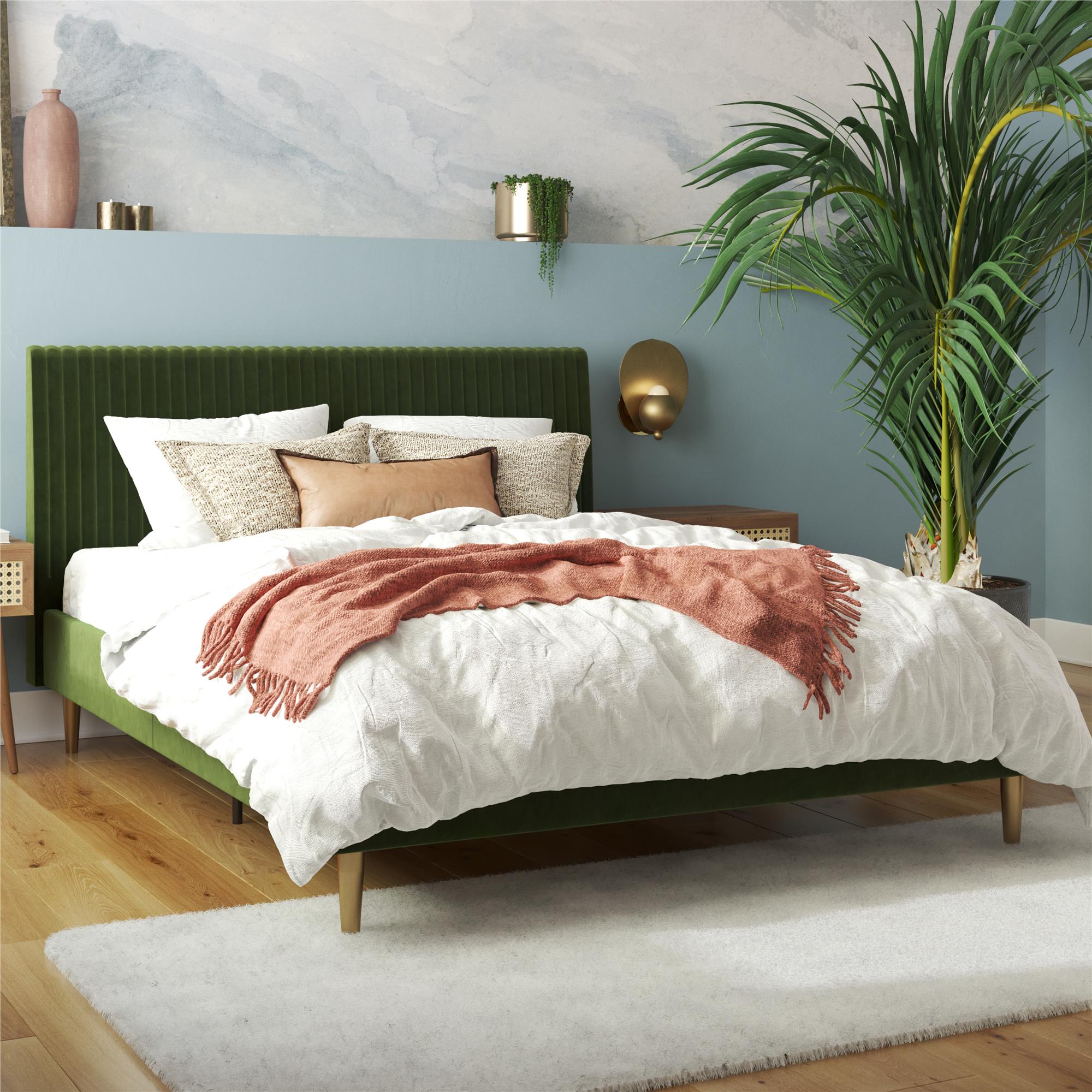 Mr. Kate Daphne Upholstered Bed - Olive Green Velvet - Queen