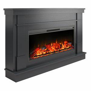Ameriwood Home Elmcroft Wide Painted Mantel with Linear Electric Fireplace - Black