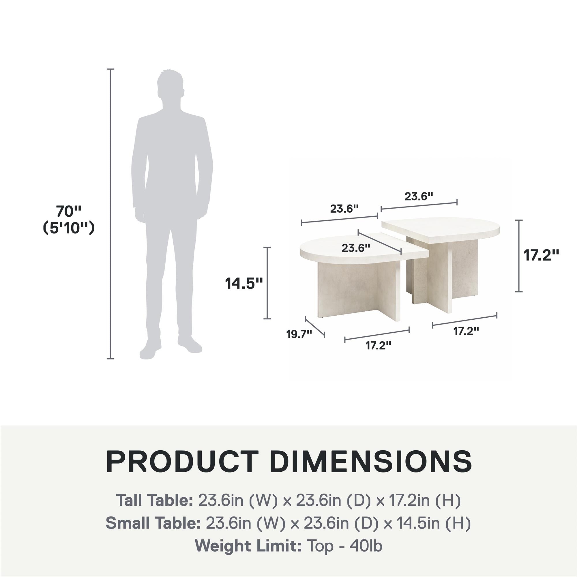 Ameriwood Home Daytona 2-Piece Modern Coffee Table with Rounded Edges - Plaster