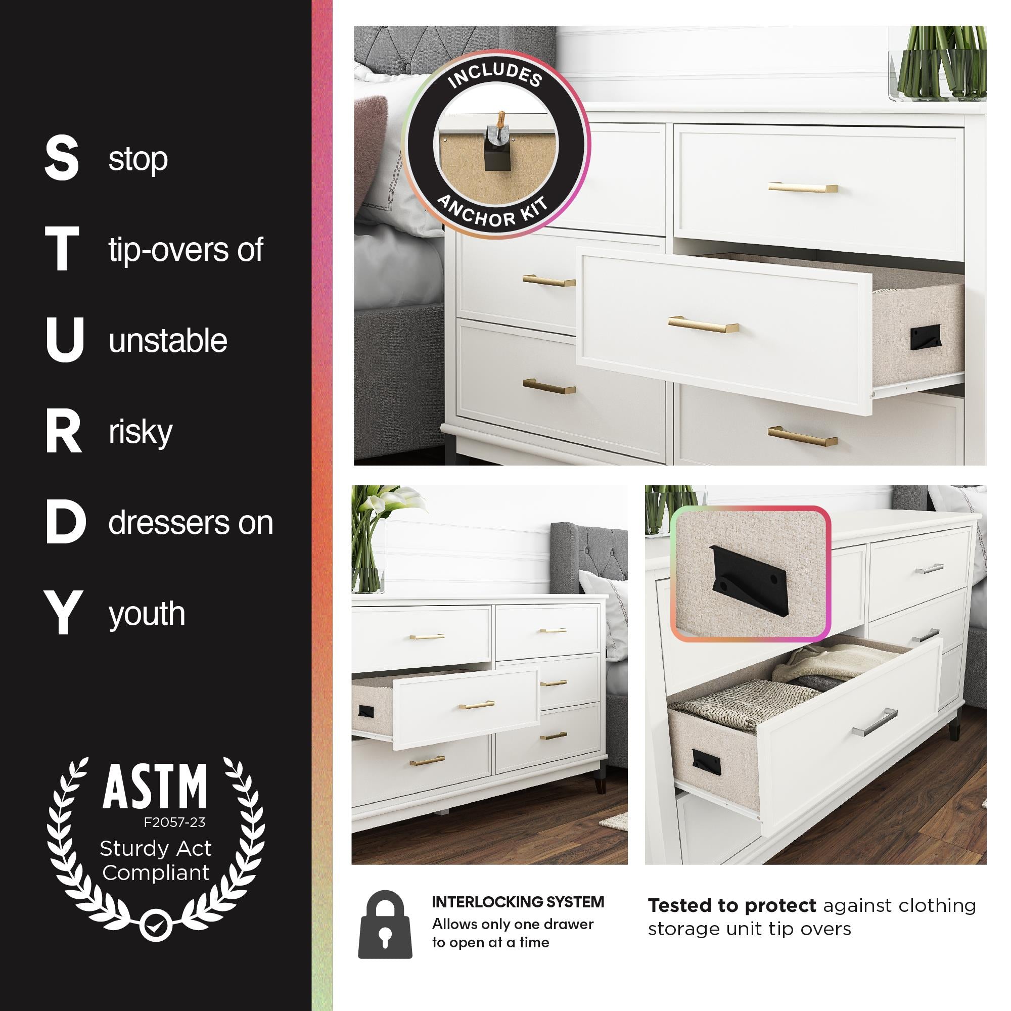 CosmoLiving Elizabeth 6-Drawer Dresser - Dove Gray
