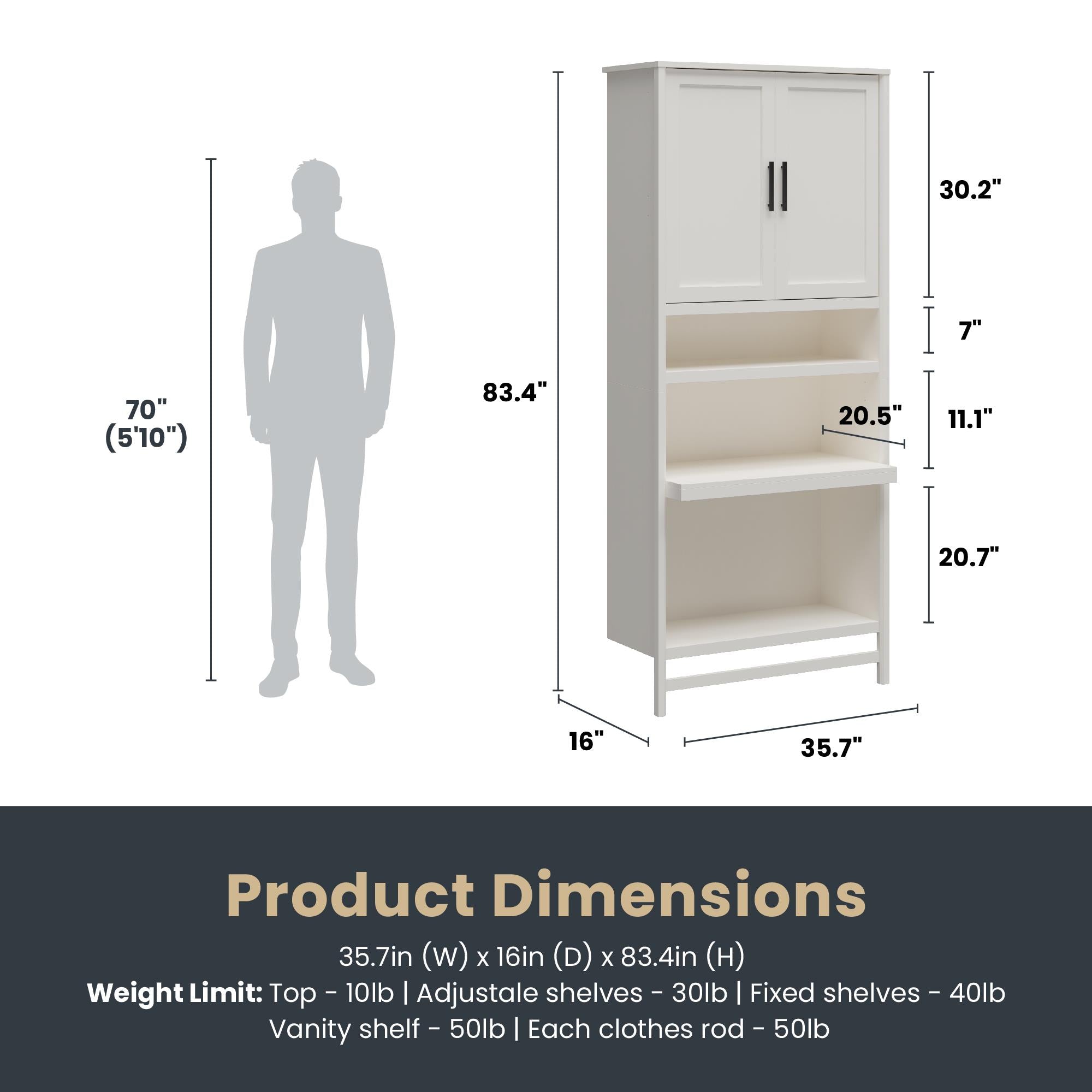 Systembuild Evolution Luxe 5-Shelf Closet Vanity Tower - Ivory Oak