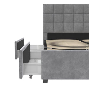 CosmoLiving Serena Upholstered Bed with Drawers - Light Gray - Queen