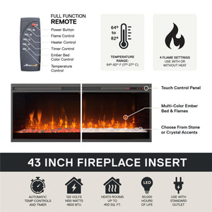 Novogratz Monroe Wide Mantel Stone and Crystal Electric Fireplace - White Oak
