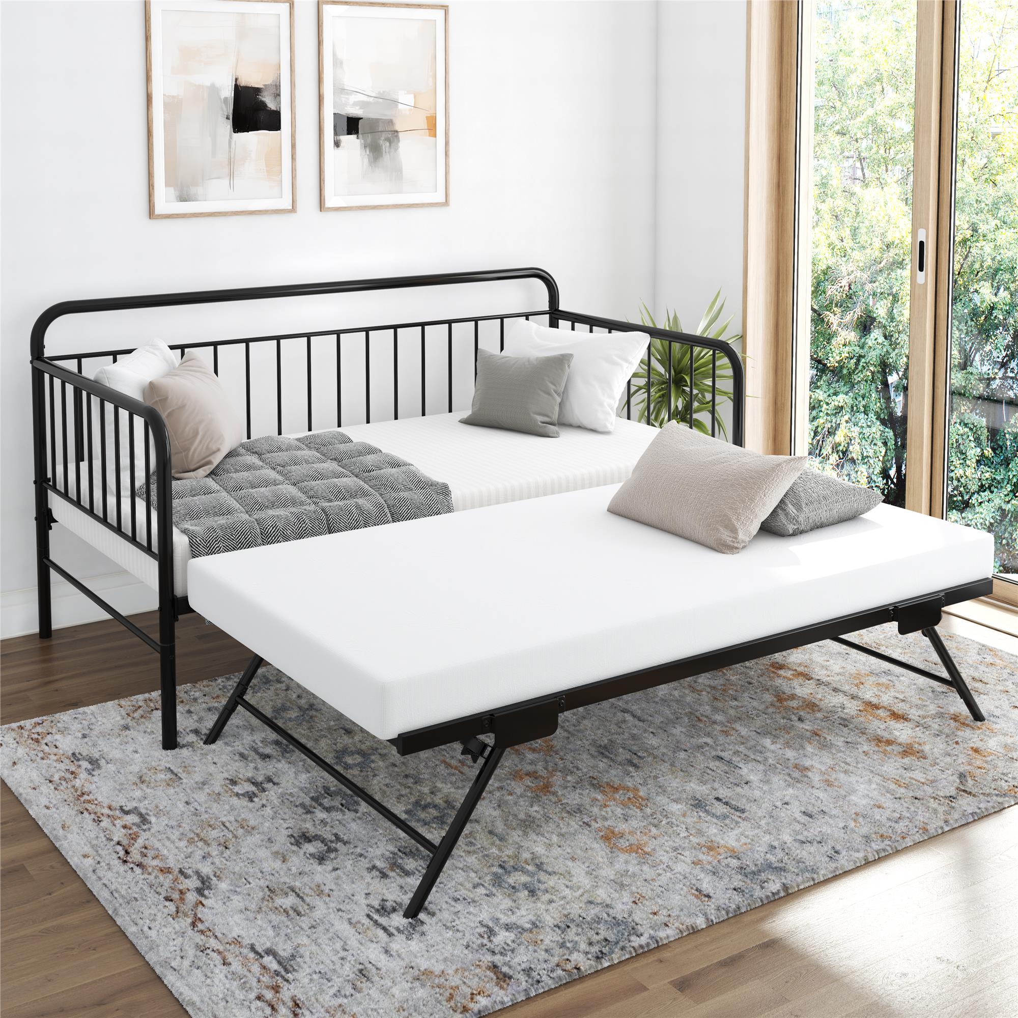 DHP Oddny Metal Daybed with Pop Up Trundle Bed - Black - Twin