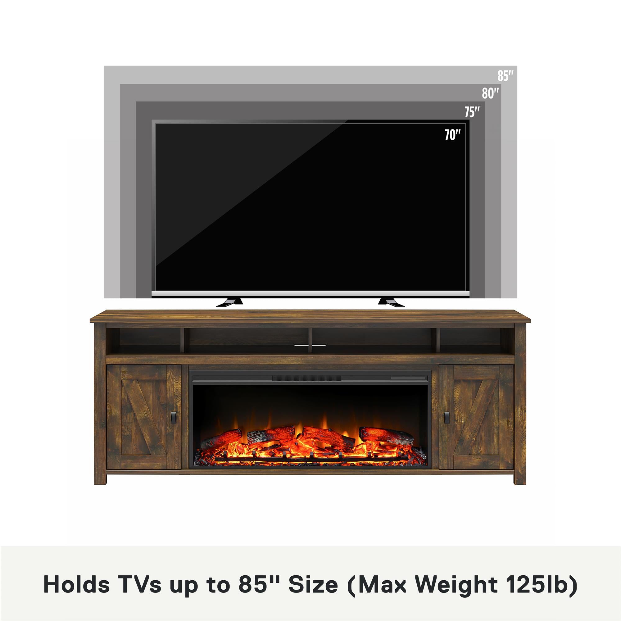 Ameriwood Home Farmington Electric Fireplace TV Console with Remote for TVs up to 85" - Century Barn Pine