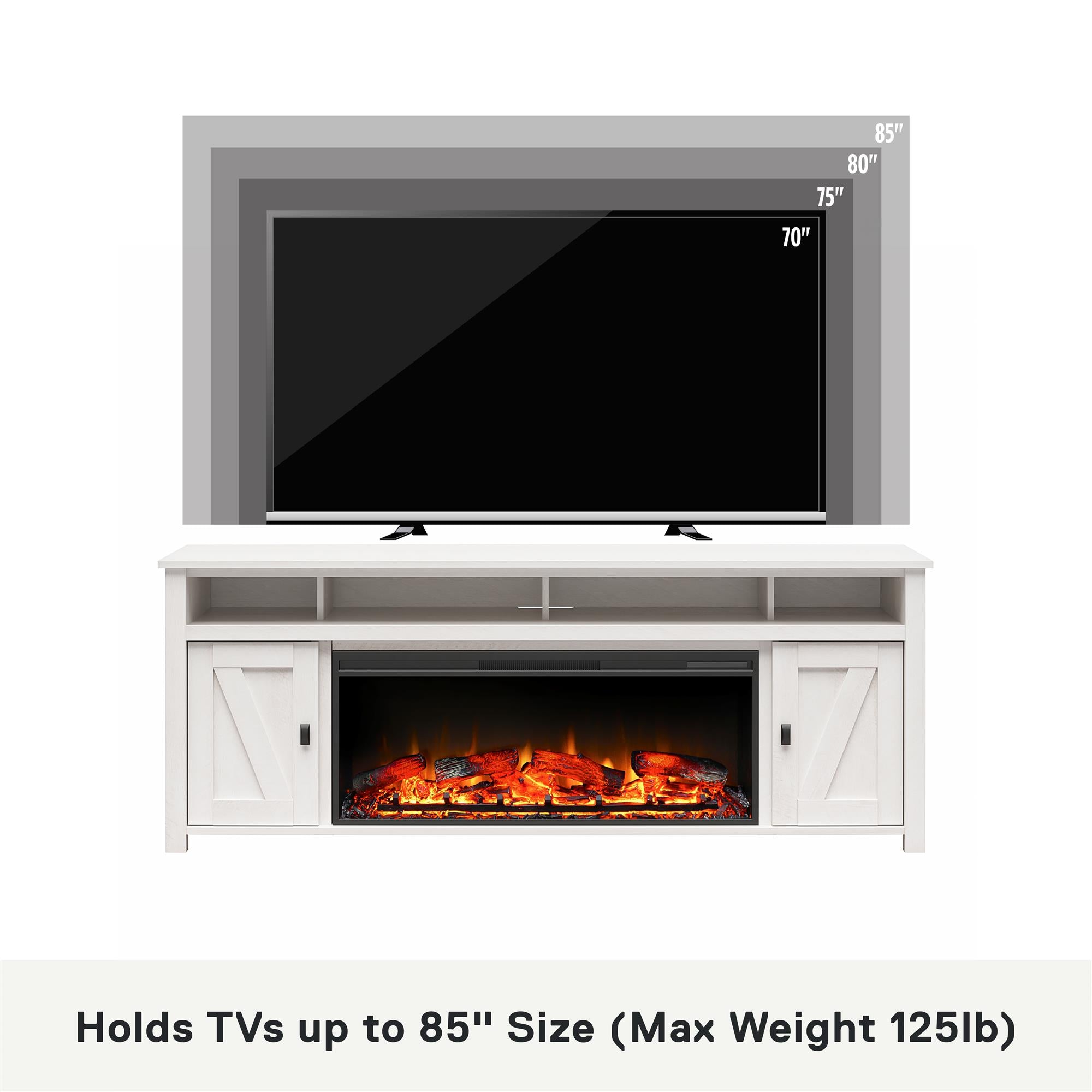 Ameriwood Home Farmington Electric Fireplace TV Console with Remote for TVs up to 85" - Ivory Oak