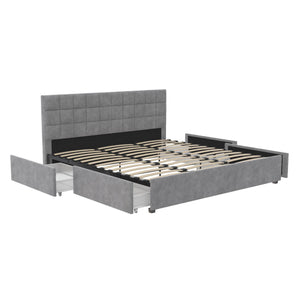 CosmoLiving Serena Upholstered Bed with Drawers - Light Gray - King
