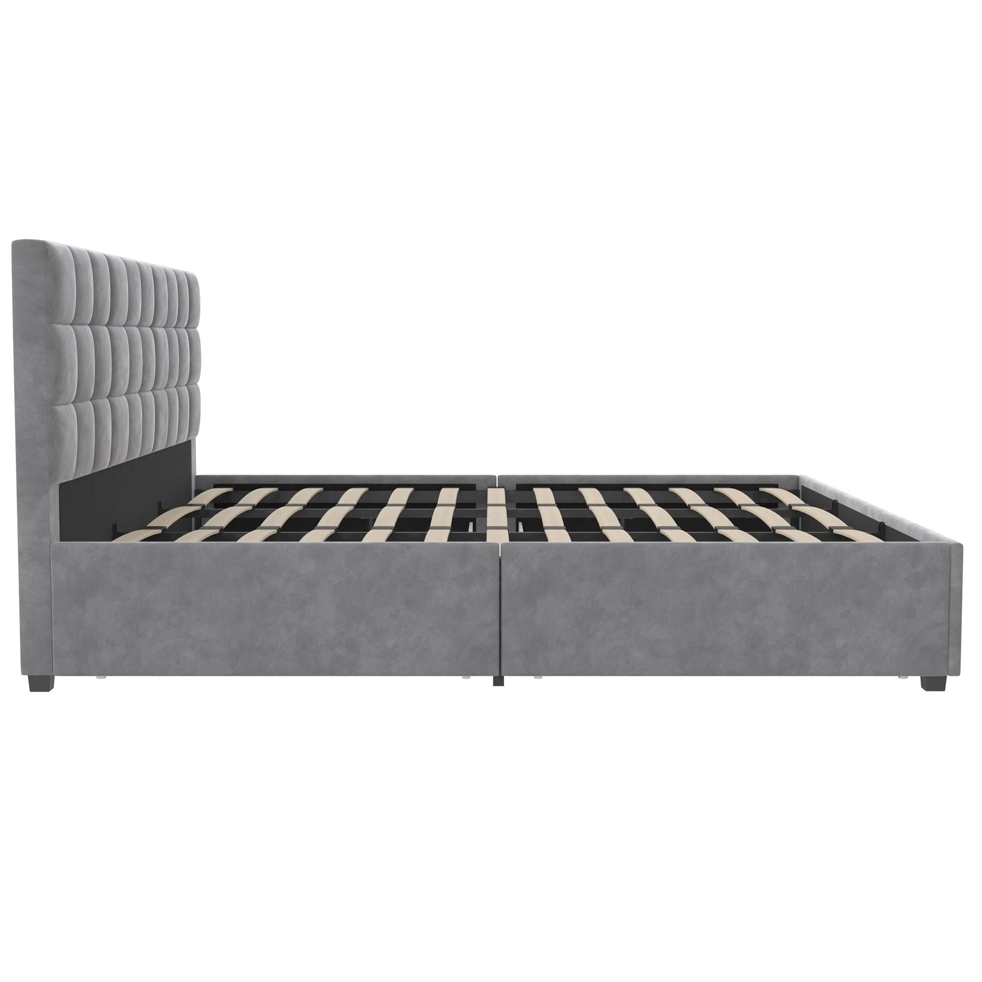 CosmoLiving Serena Upholstered Bed with Drawers - Light Gray - King