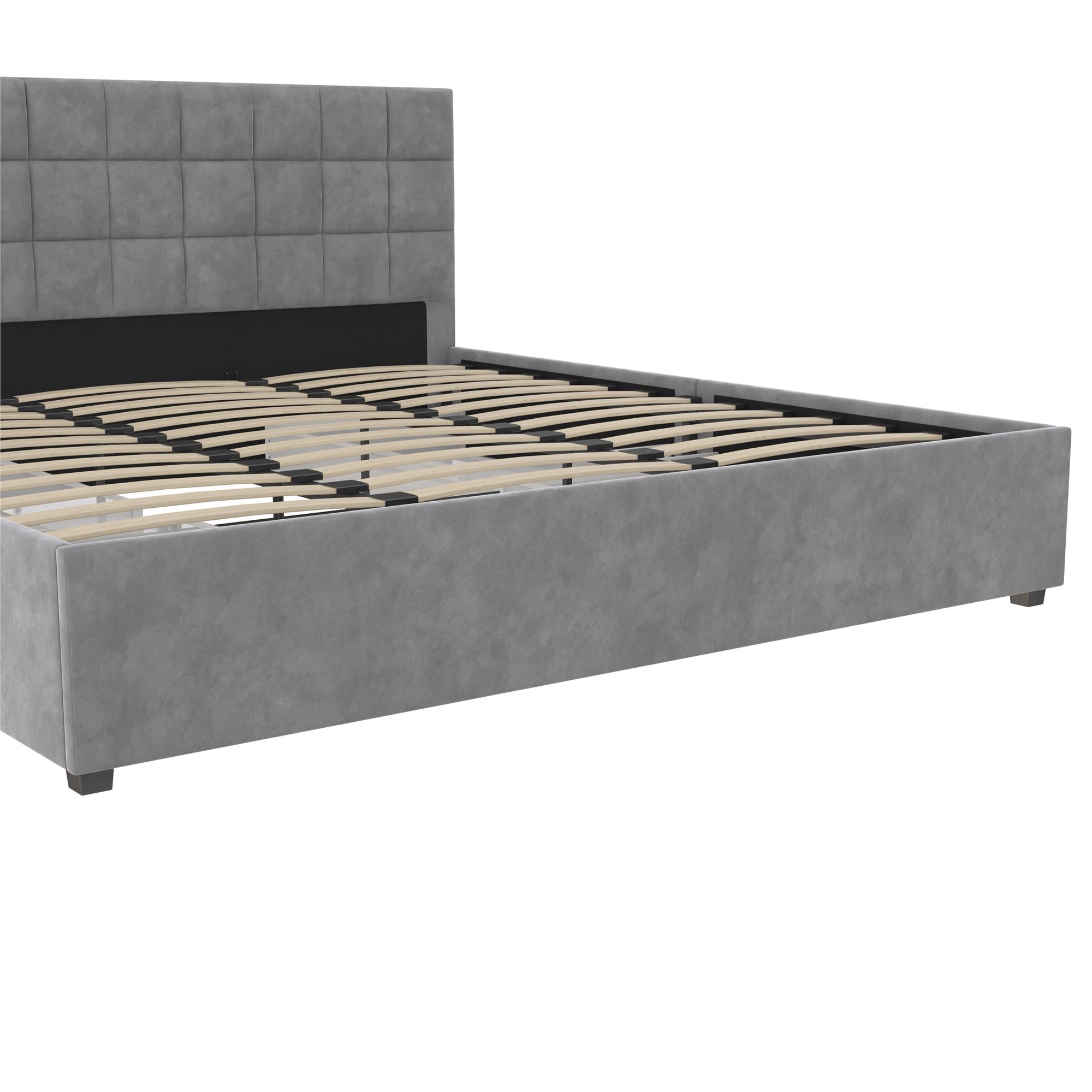 CosmoLiving Serena Upholstered Bed with Drawers - Light Gray - King