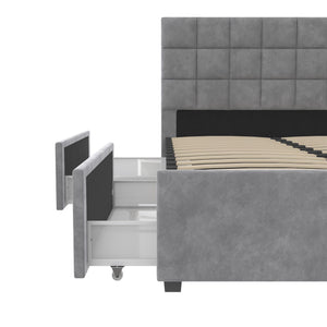 CosmoLiving Serena Upholstered Bed with Drawers - Light Gray - King