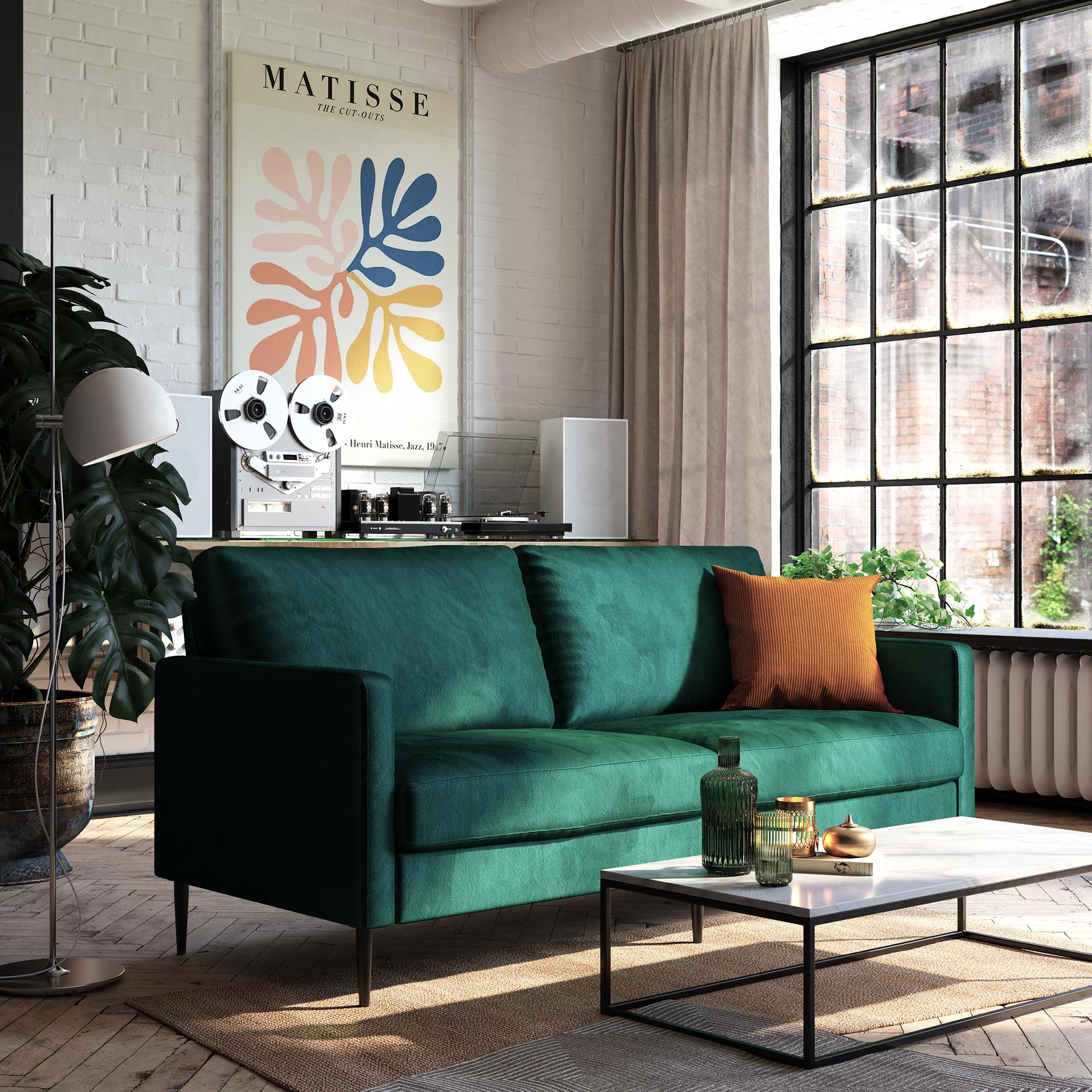 RealRooms Ellie 3-Seater Velvet Sofa - Green