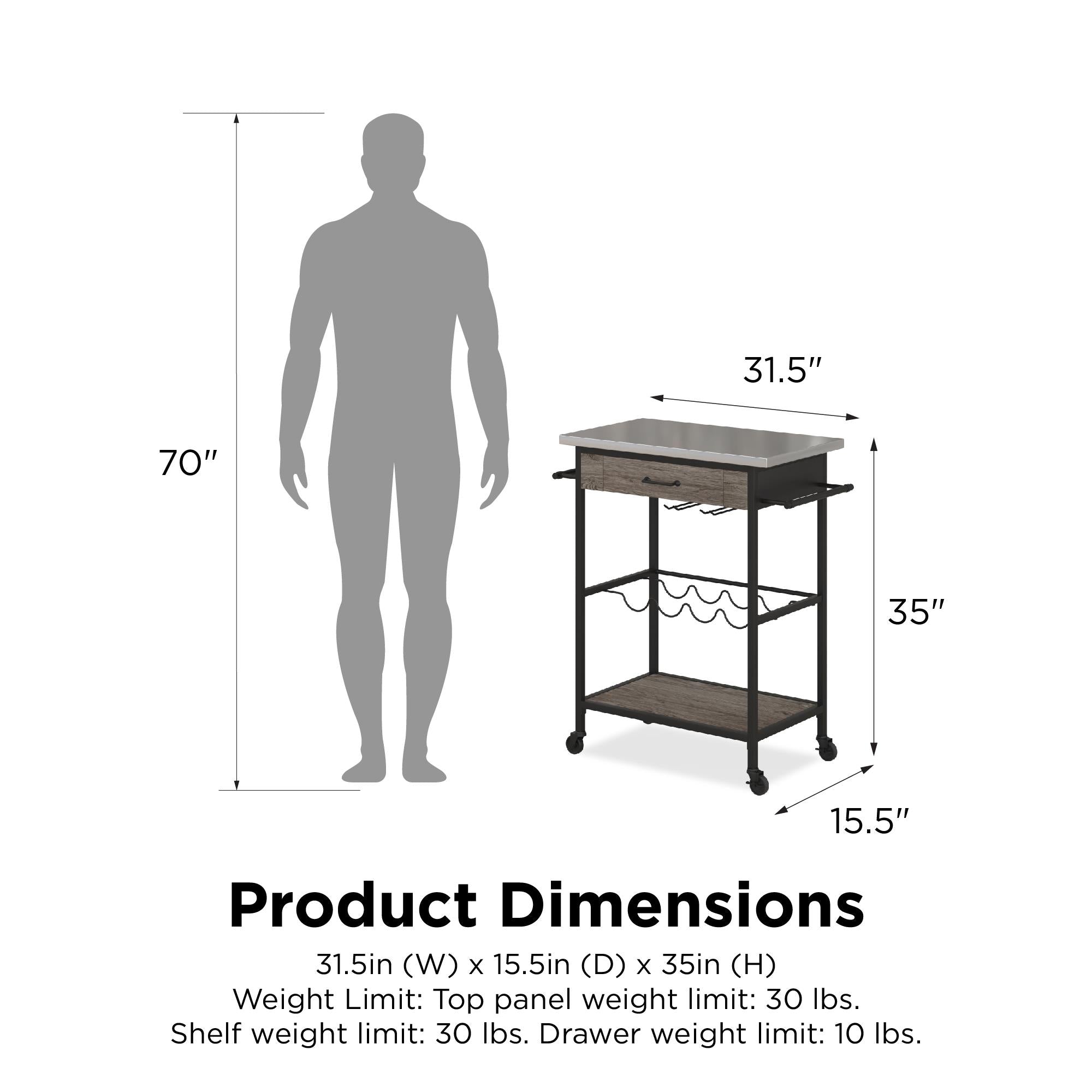 Novogratz Nora Multifunctional Kitchen Cart - Black