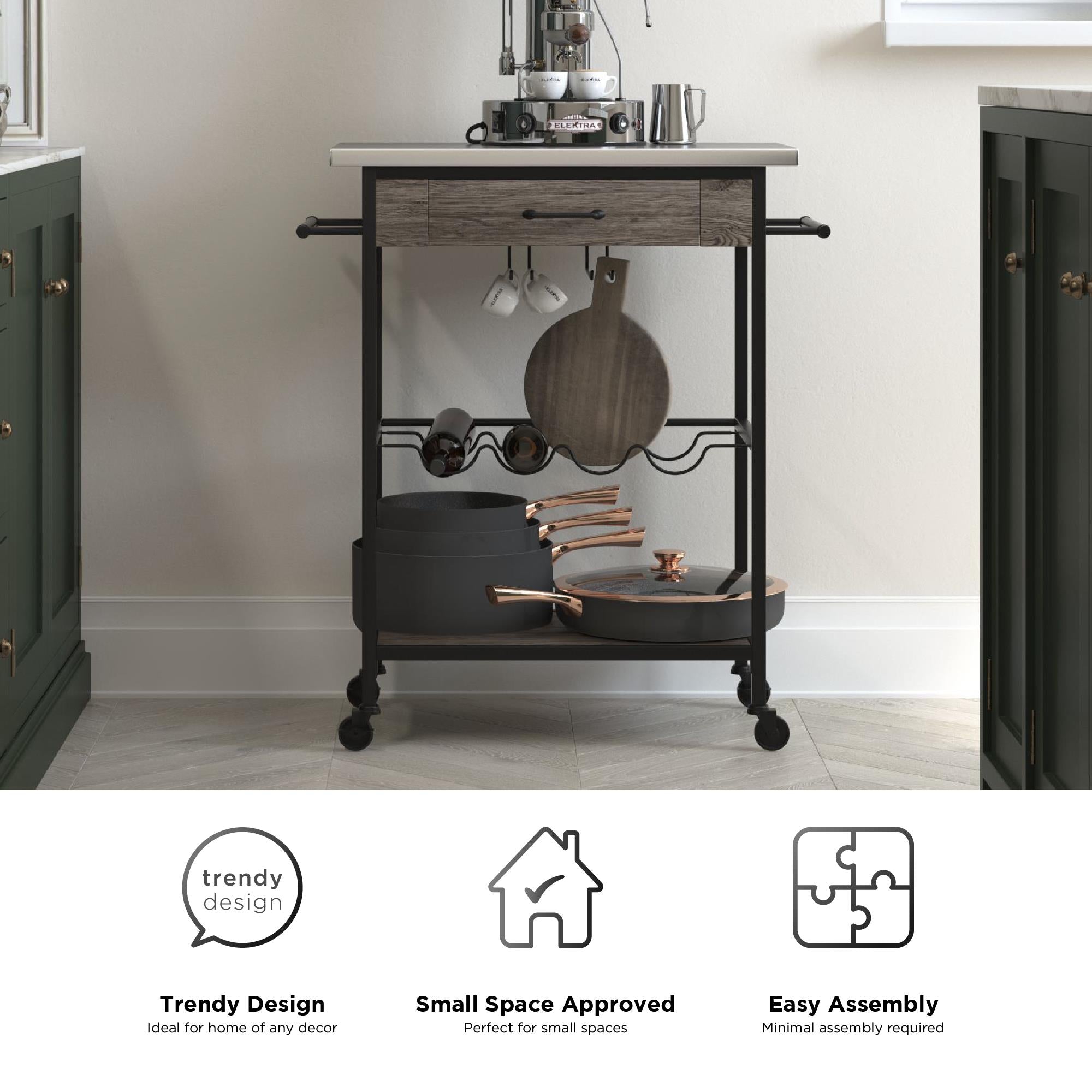 Novogratz Nora Multifunctional Kitchen Cart - Black