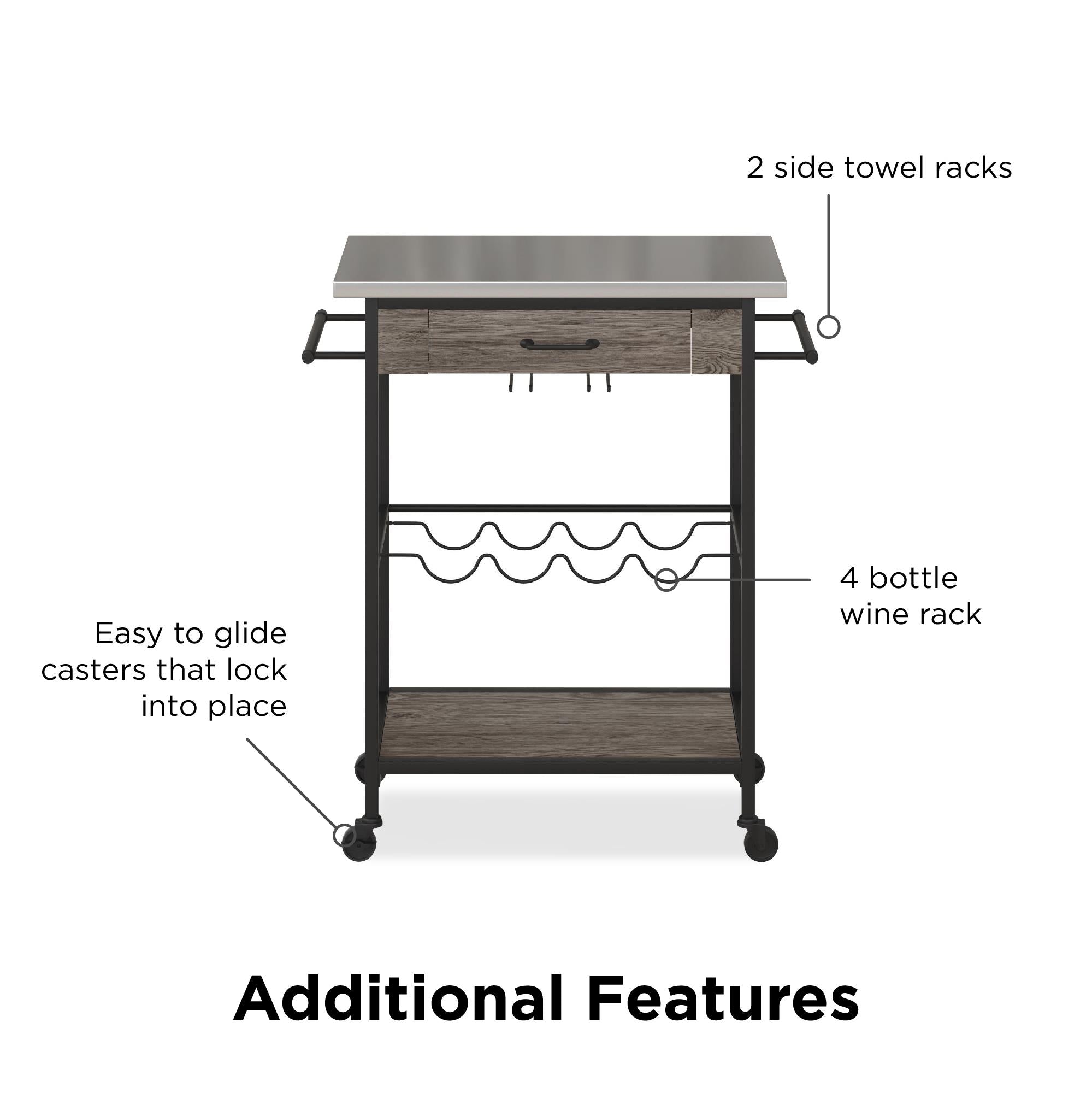 Novogratz Nora Multifunctional Kitchen Cart - Black