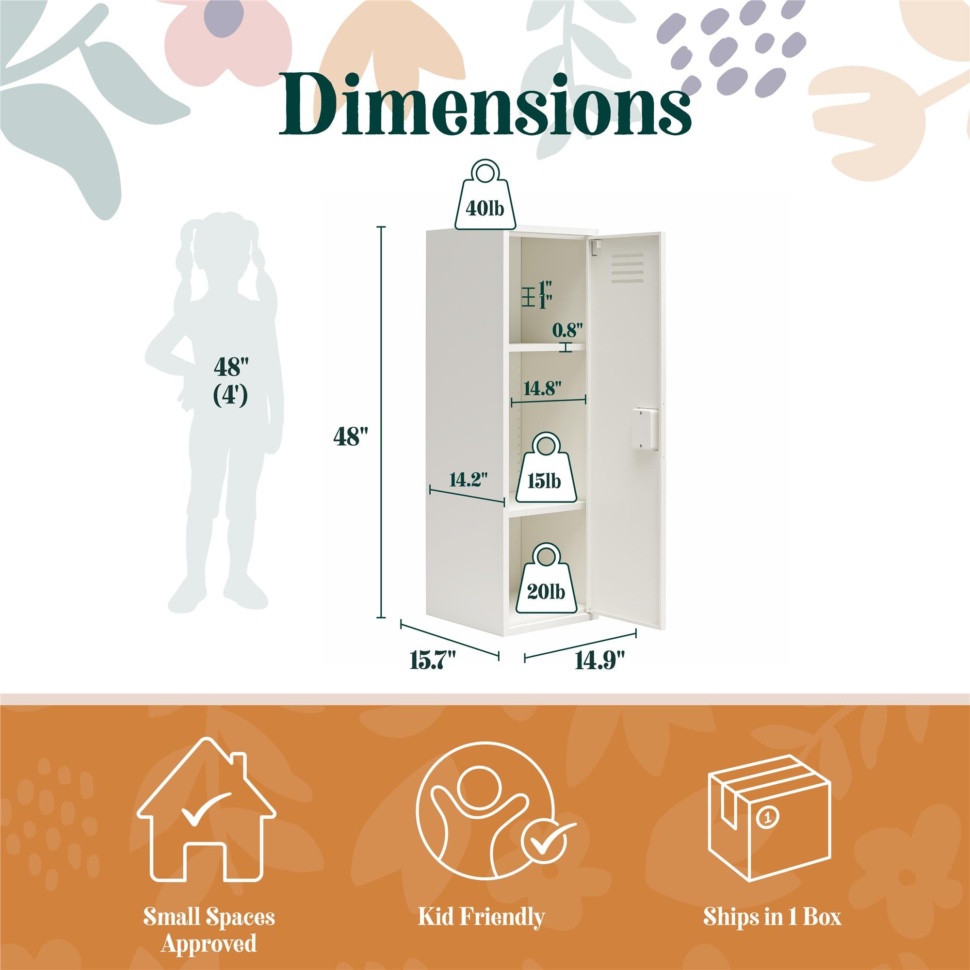 Max & Finn Casey Kids Tall Metal Storage Locker - White