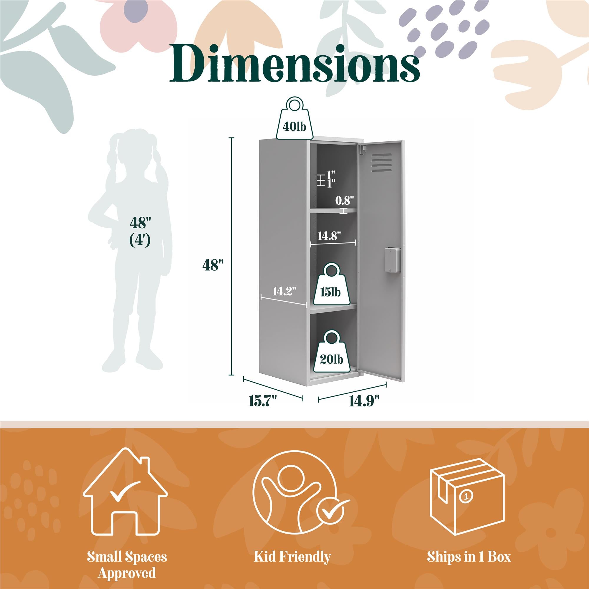 Max & Finn Casey Kids Tall Metal Storage Locker - Dove Gray