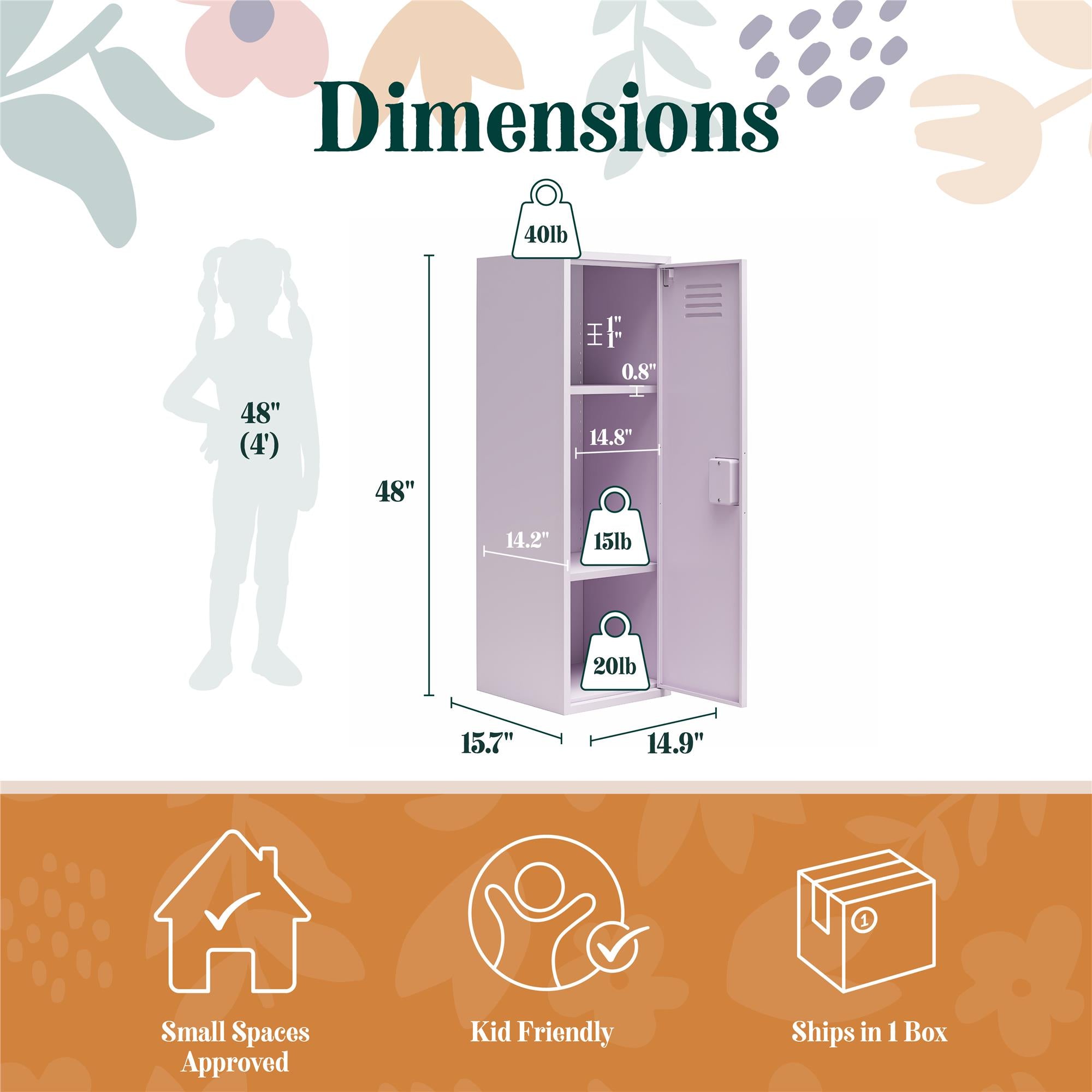 Max & Finn Casey Kids Tall Metal Storage Locker - Lavender