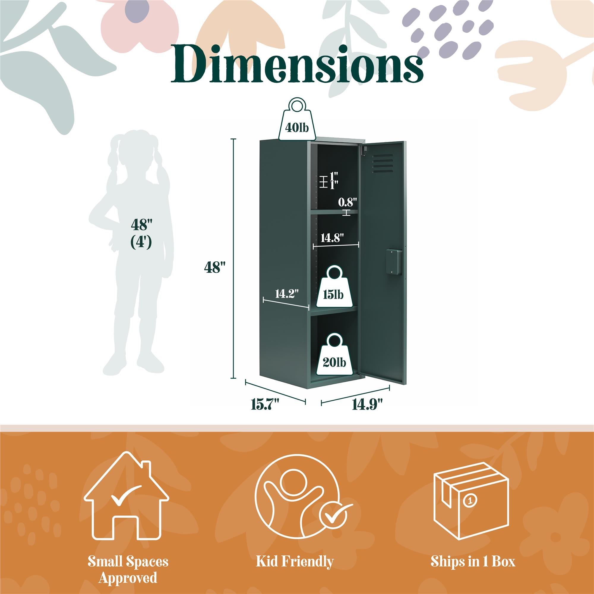 Max & Finn Casey Kids Tall Metal Storage Locker - Hunter Green