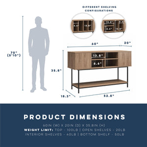 Novogratz Cooper Media Credenza/DJ Stand - Danish Walnut