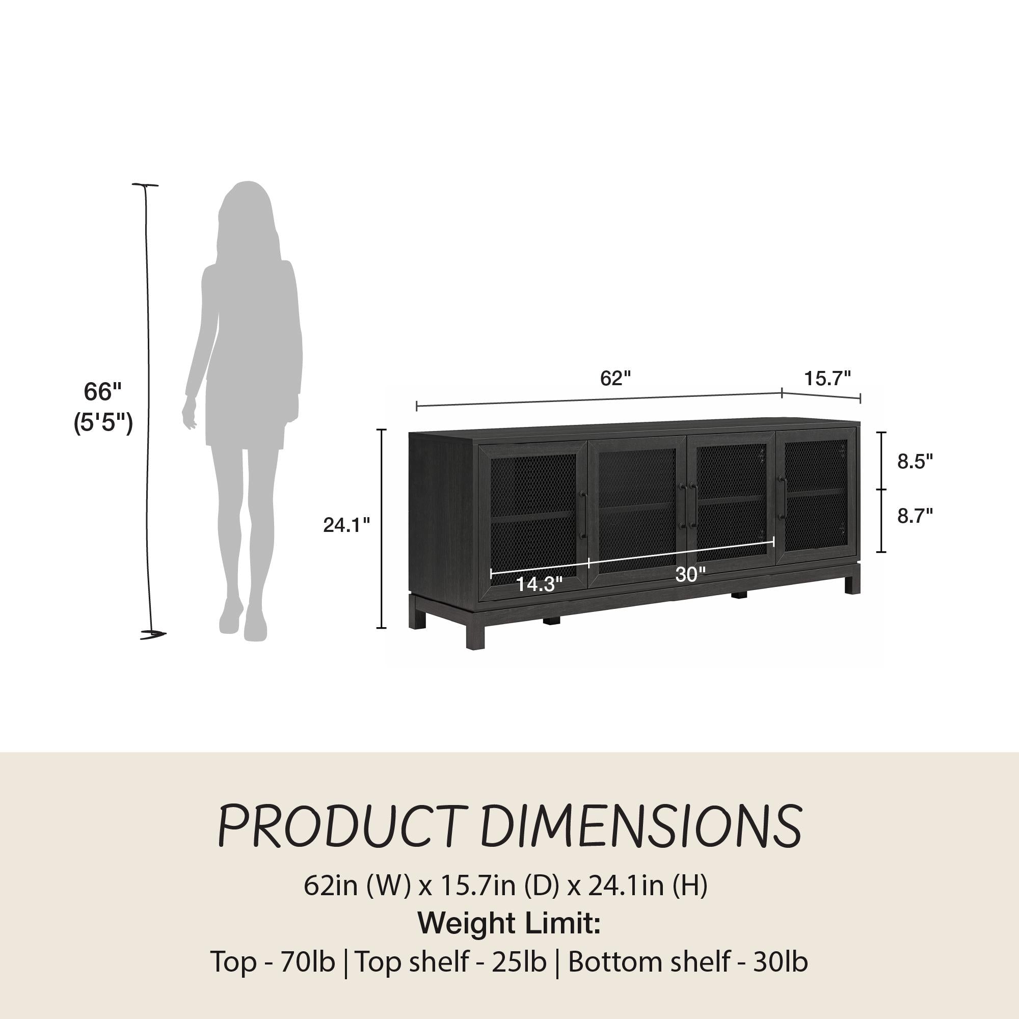 Mr. Kate Tess TV Stand for TVs up to 65" - Black Oak
