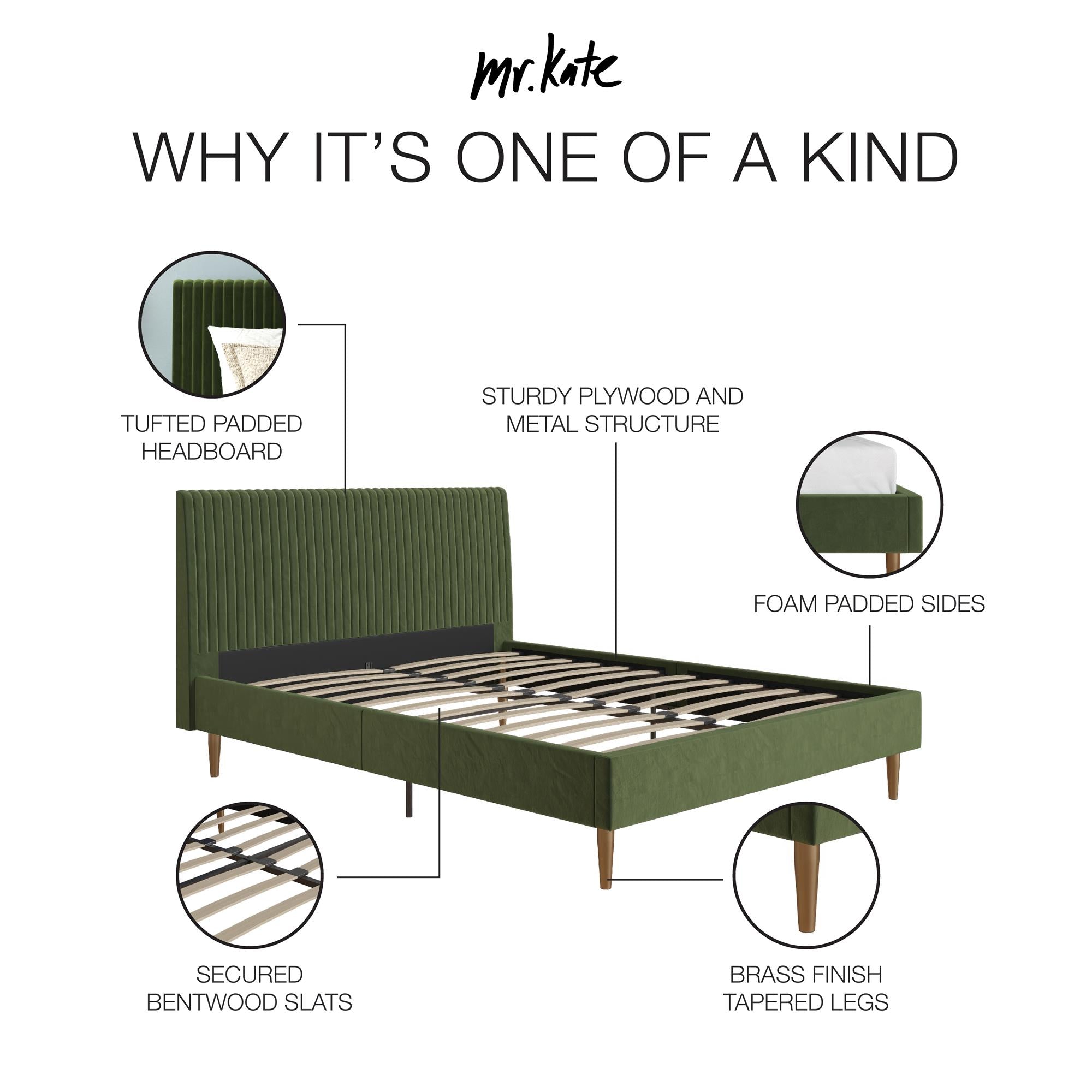 Mr. Kate Daphne Upholstered Bed - Olive Green Velvet - Queen