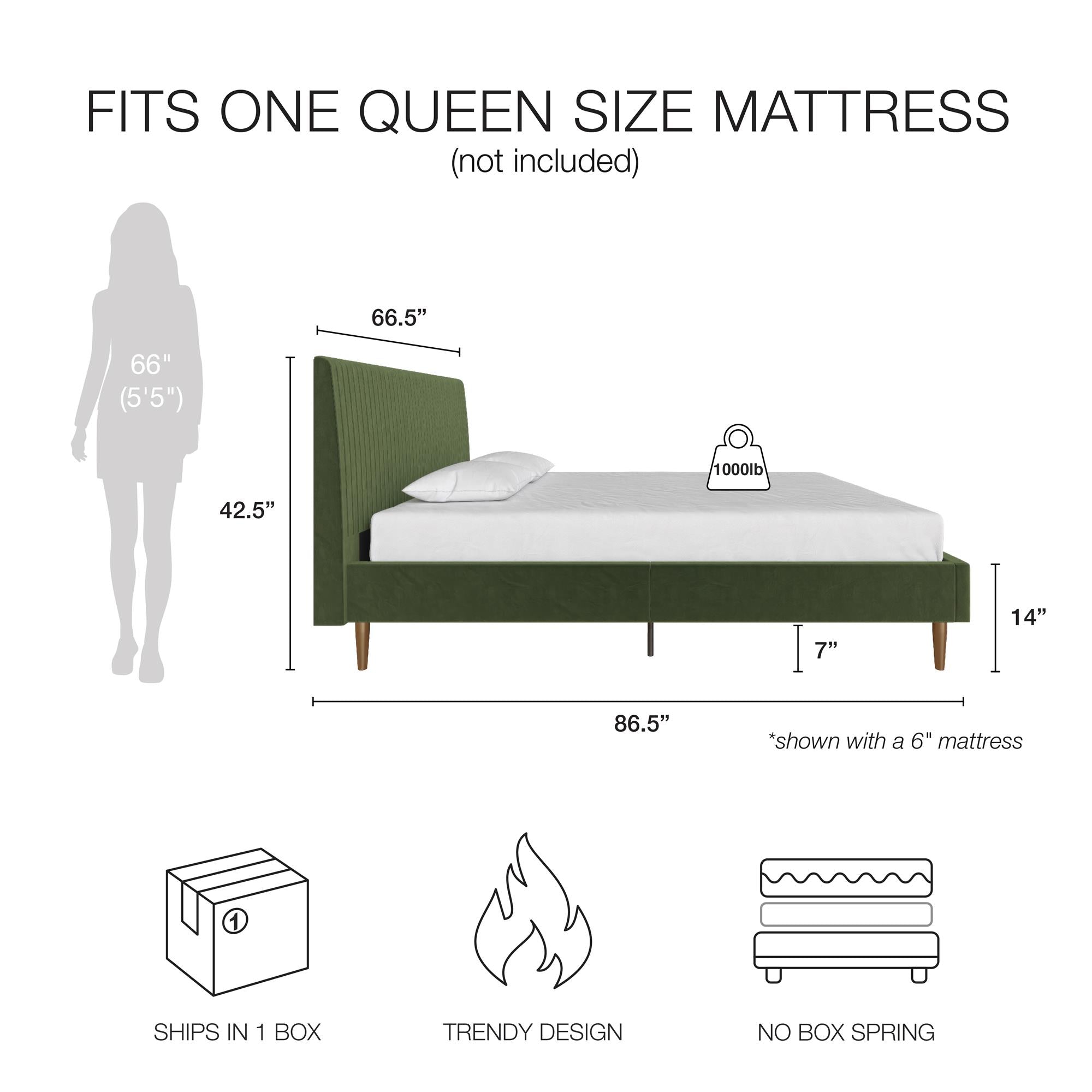 Mr. Kate Daphne Upholstered Bed - Olive Green Velvet - Queen