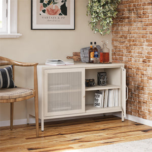 Novogratz Channing 2 Door Accent Cabinet-Mesh Metal Locker - Parchment