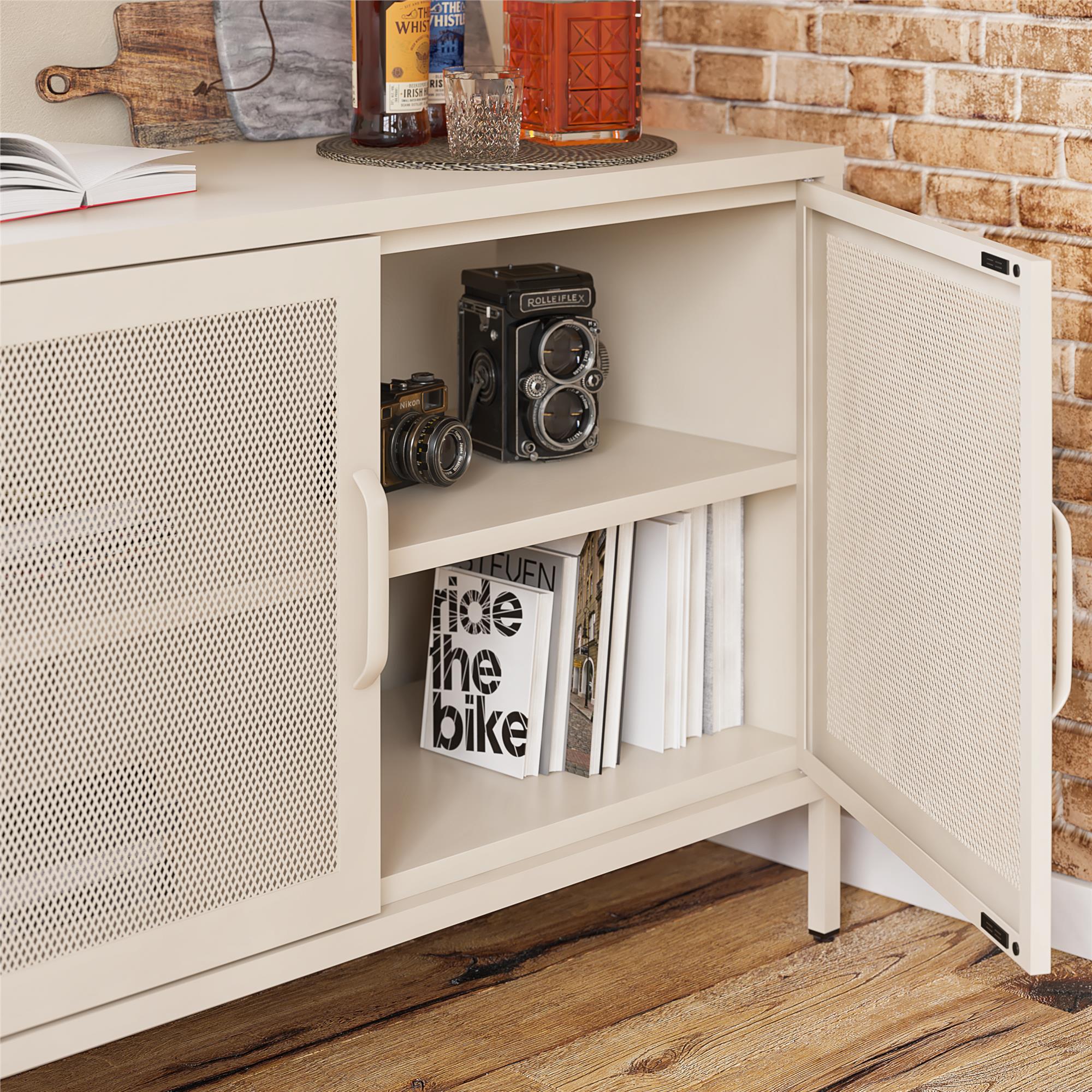 Novogratz Channing 2 Door Accent Cabinet-Mesh Metal Locker - Parchment