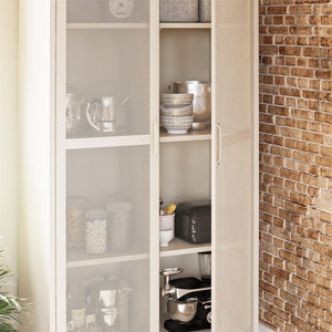 Novogratz Channing Tall 2 Door Storage Cabinet-Mesh Metal Locker - Parchment