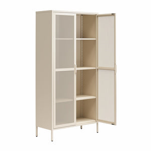 Novogratz Channing Tall 2 Door Storage Cabinet-Mesh Metal Locker - Parchment