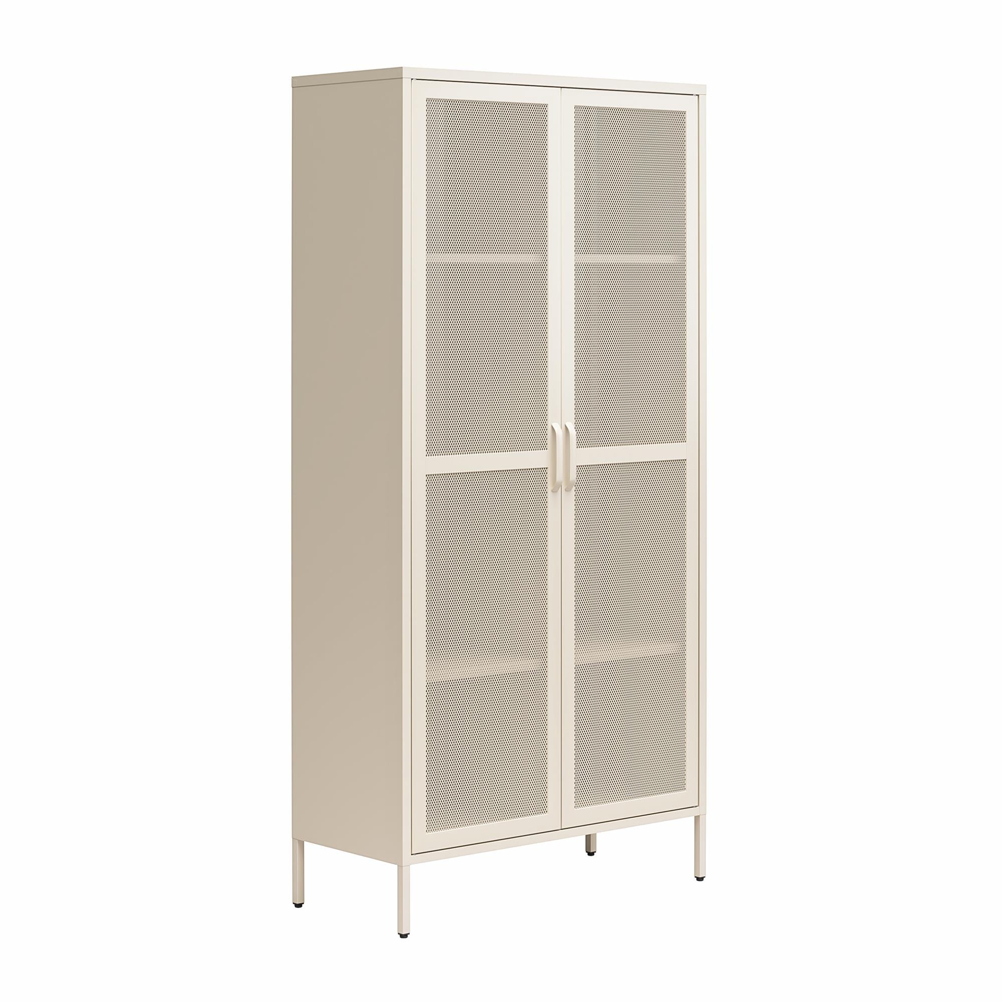 Novogratz Channing Tall 2 Door Storage Cabinet-Mesh Metal Locker - Parchment