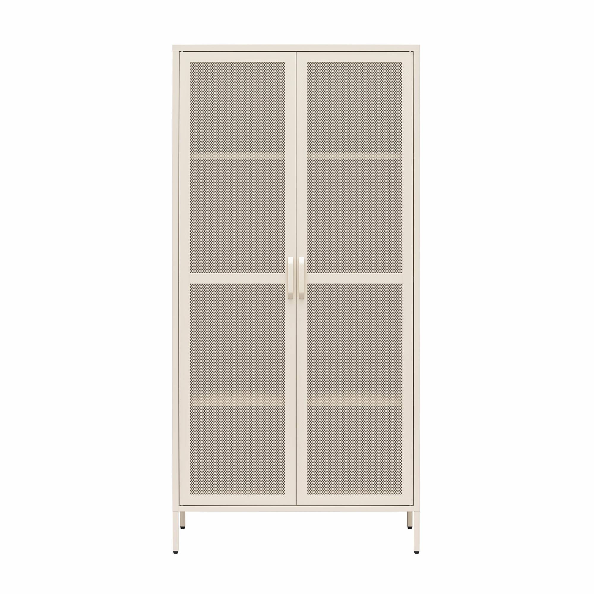 Novogratz Channing Tall 2 Door Storage Cabinet-Mesh Metal Locker - Parchment
