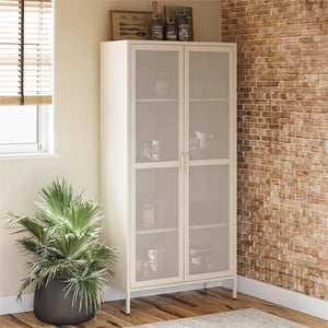 Novogratz Channing Tall 2 Door Storage Cabinet-Mesh Metal Locker - Parchment