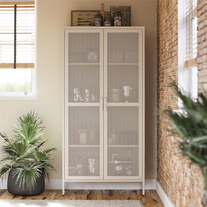 Novogratz Channing Tall 2 Door Storage Cabinet-Mesh Metal Locker - Parchment