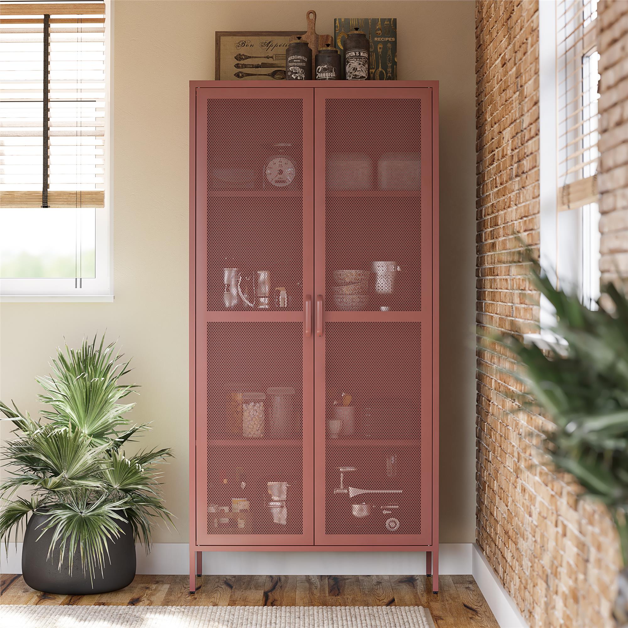 Novogratz Channing Tall 2 Door Storage Cabinet-Mesh Metal Locker - Terracotta