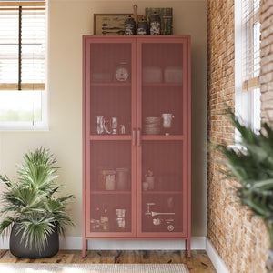Novogratz Channing Tall 2 Door Storage Cabinet-Mesh Metal Locker - Terracotta