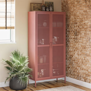 Novogratz Channing Tall 2 Door Storage Cabinet-Mesh Metal Locker - Terracotta