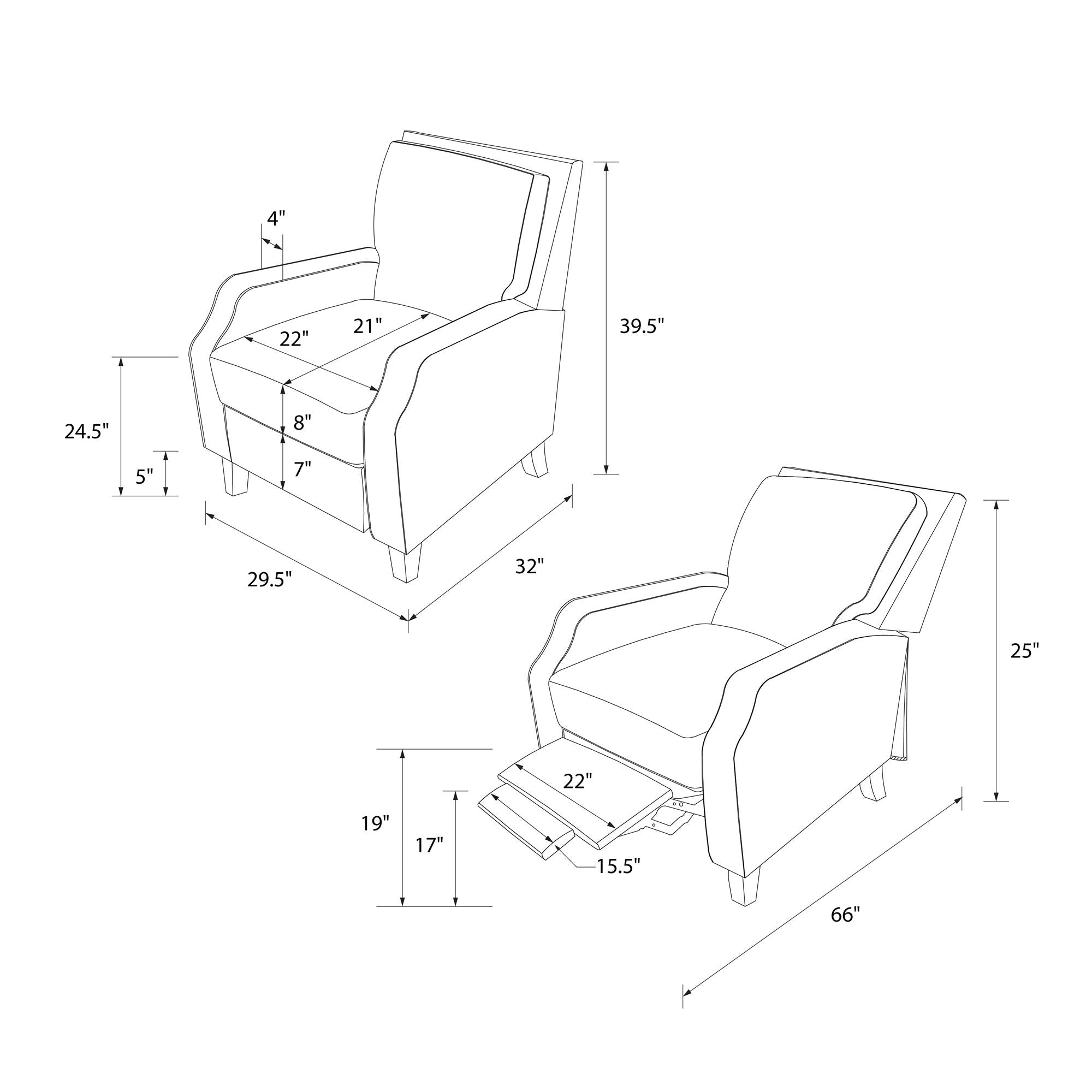 DHP Randen Pushback Recliner - Charcoal - 1-Seater