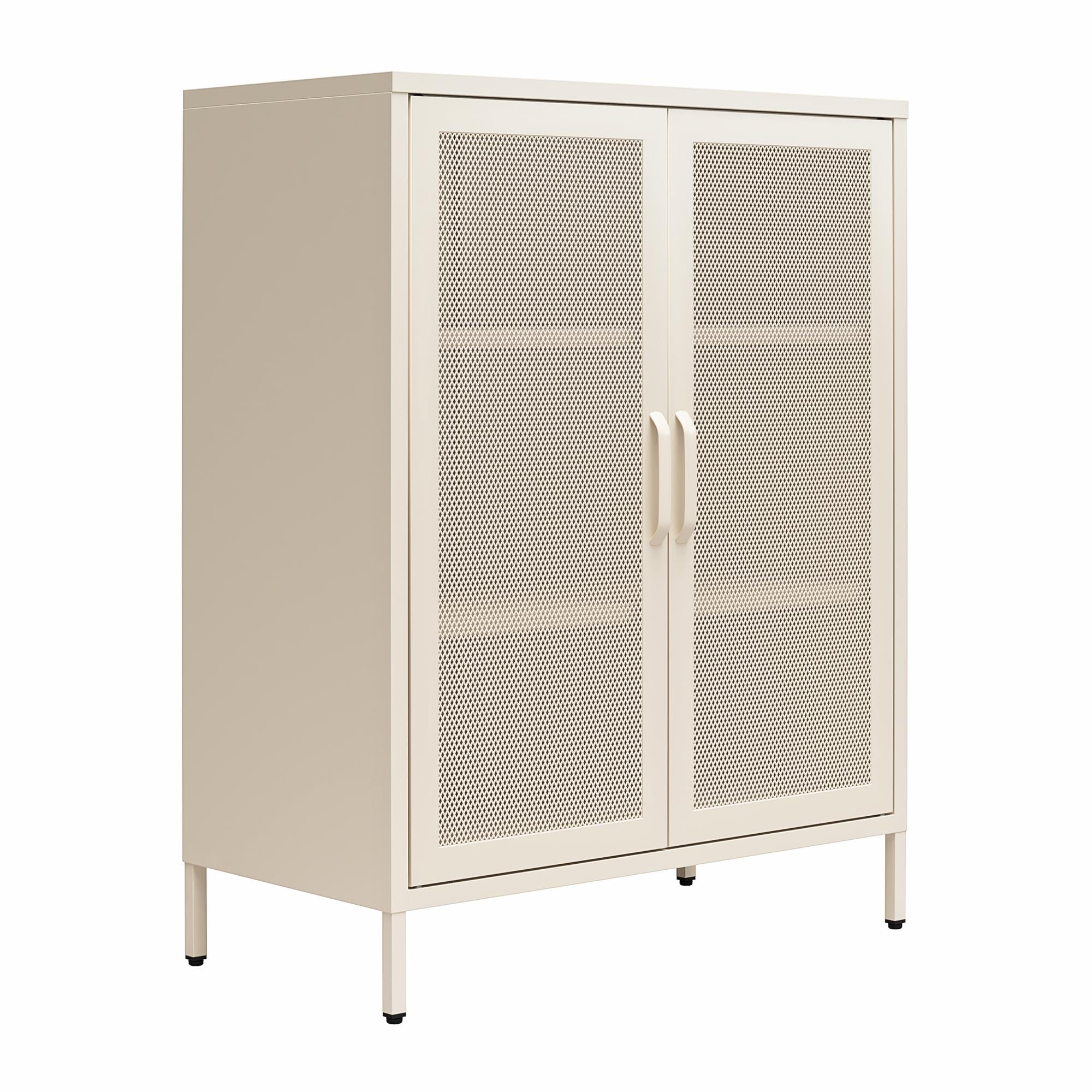 Novogratz Channing 2 Door Accent Cabinet-Mesh Metal Locker - Parchment