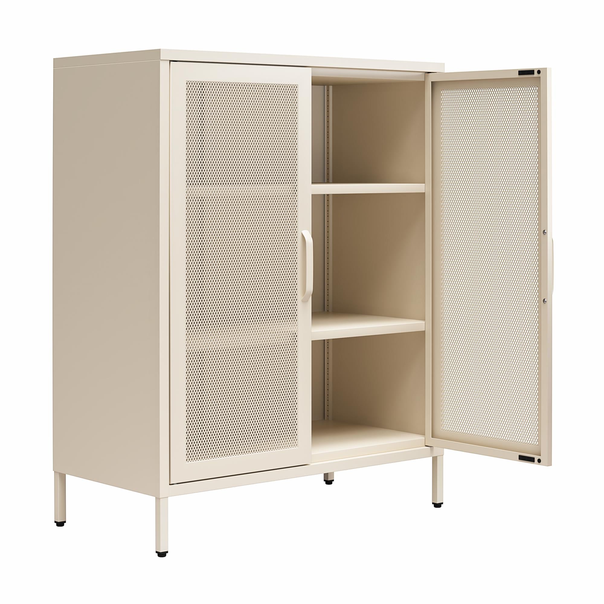 Novogratz Channing 2 Door Accent Cabinet-Mesh Metal Locker - Parchment