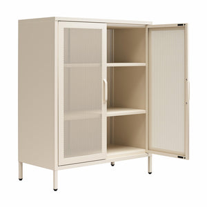 Novogratz Channing 2 Door Accent Cabinet-Mesh Metal Locker - Parchment
