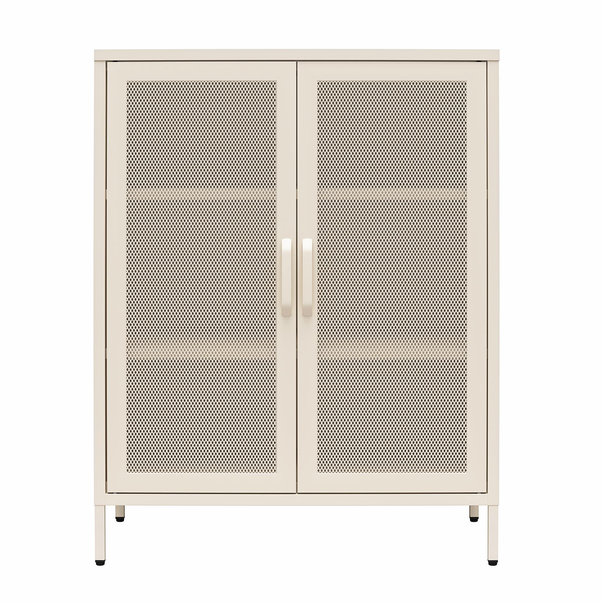 Novogratz Channing 2 Door Accent Cabinet-Mesh Metal Locker - Parchment