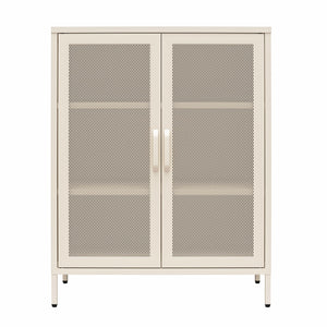 Novogratz Channing 2 Door Accent Cabinet-Mesh Metal Locker - Parchment