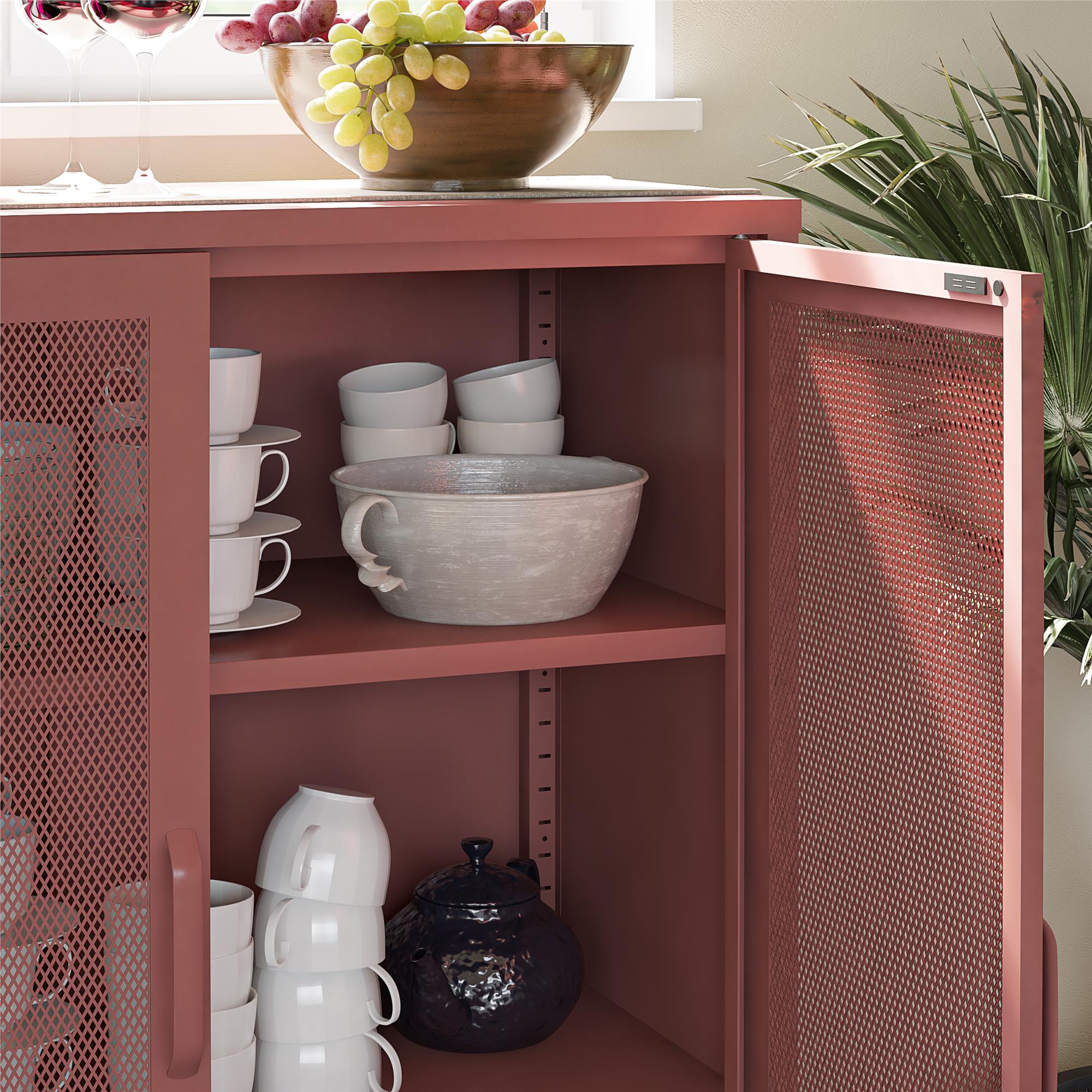 Novogratz Channing 2 Door Accent Cabinet-Mesh Metal Locker - Terracotta