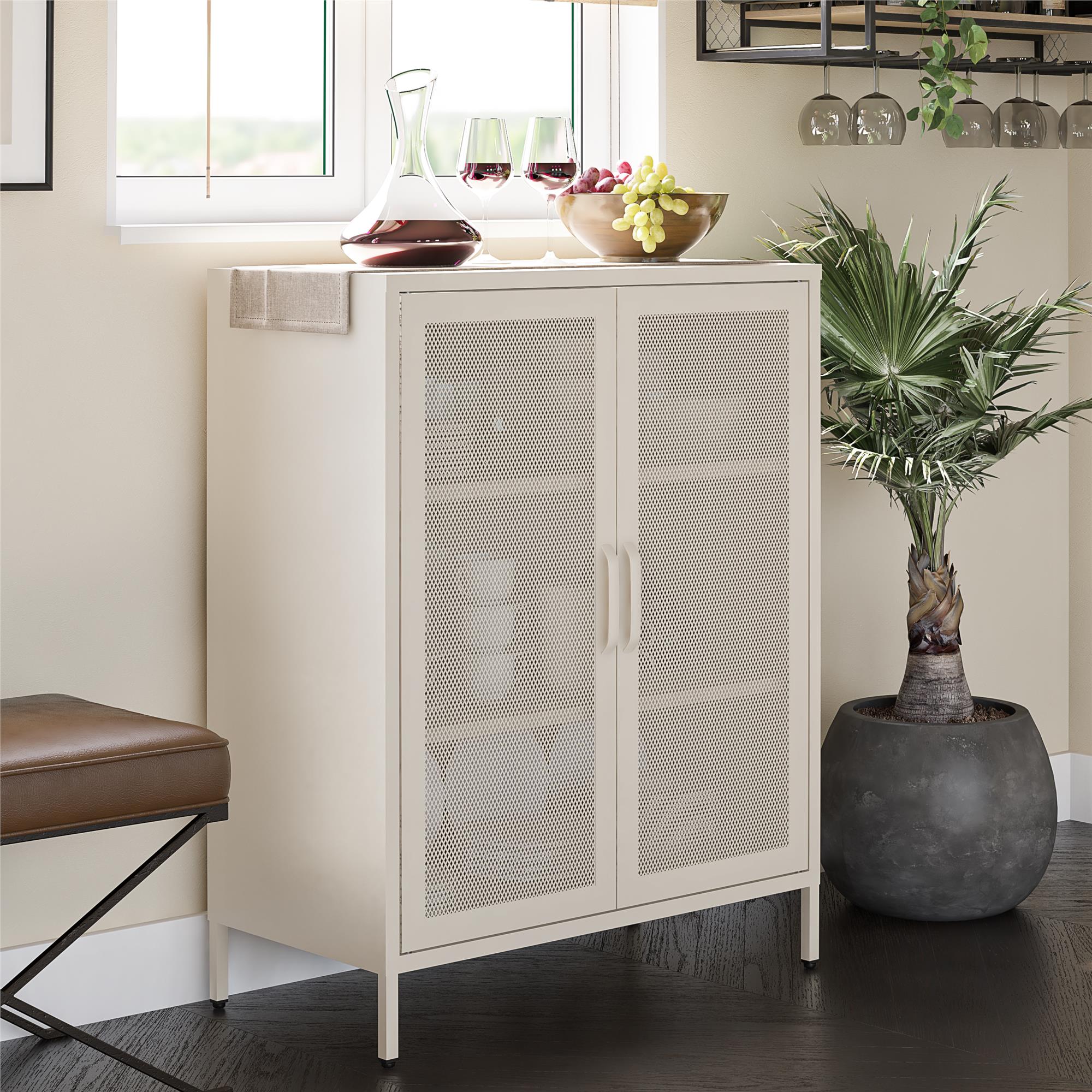 Novogratz Channing 2 Door Accent Cabinet-Mesh Metal Locker - Parchment