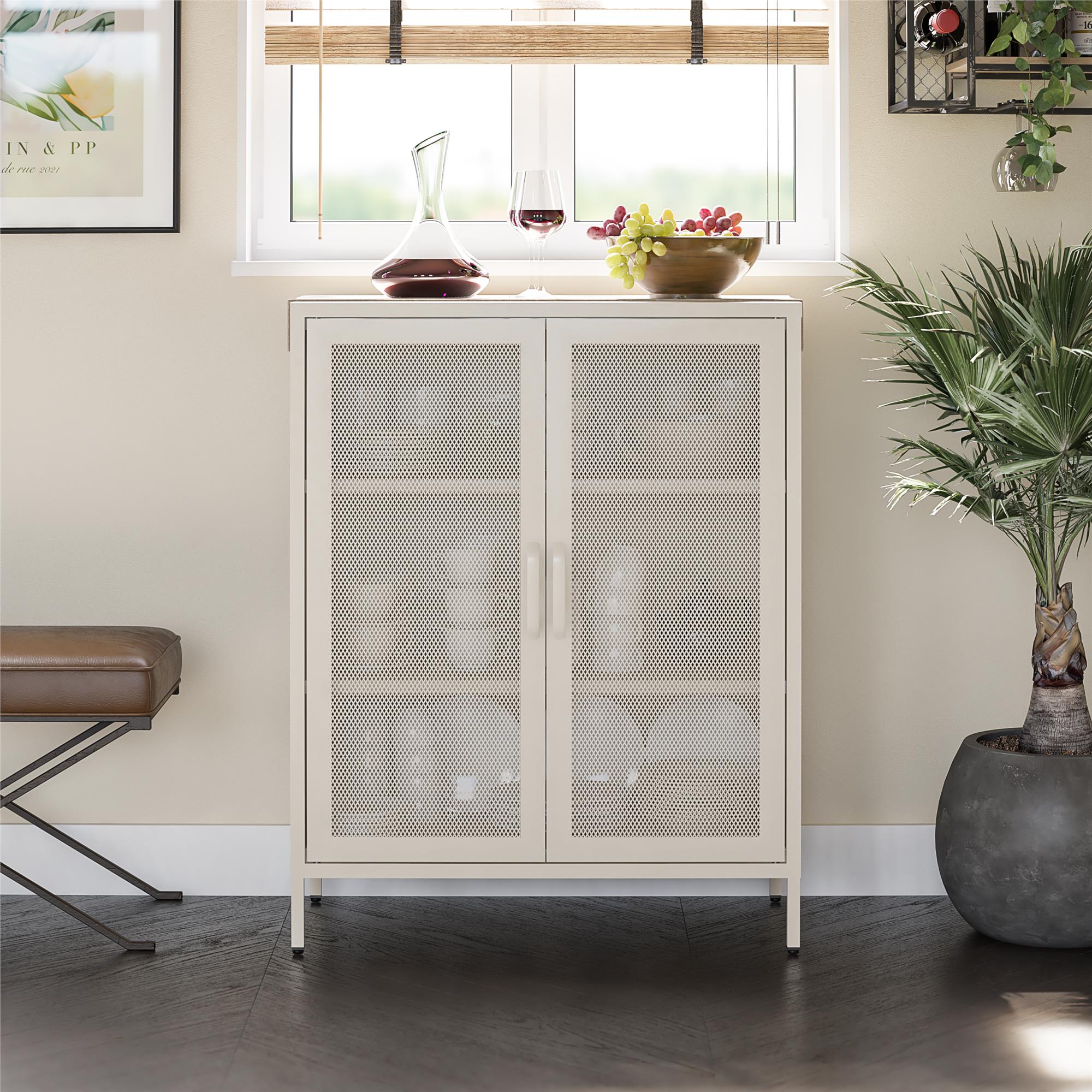 Novogratz Channing 2 Door Accent Cabinet-Mesh Metal Locker - Parchment