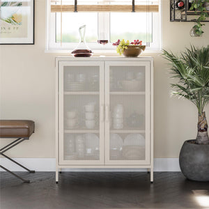 Novogratz Channing 2 Door Accent Cabinet-Mesh Metal Locker - Parchment