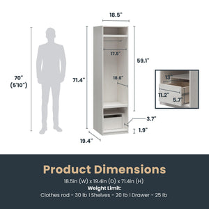 Systembuild Evolution Perry Park Modular Wardrobe Shelving Unit with Drawer - Ivory Oak