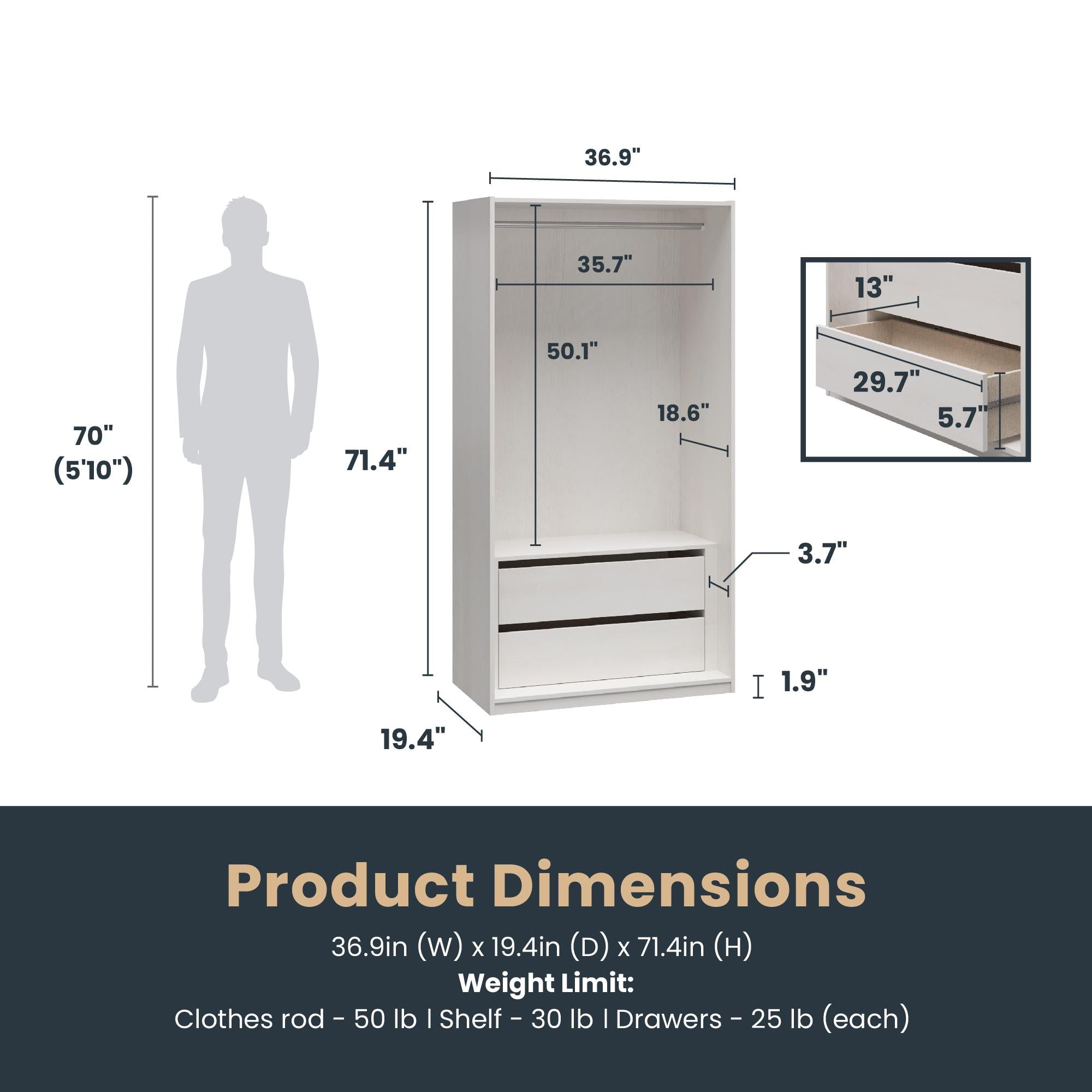 Systembuild Evolution Perry Park Modular Extra Wide Wardrobe with Drawers - Ivory Oak