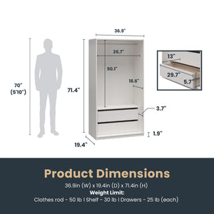 Systembuild Evolution Perry Park Modular Extra Wide Wardrobe with Drawers - Ivory Oak
